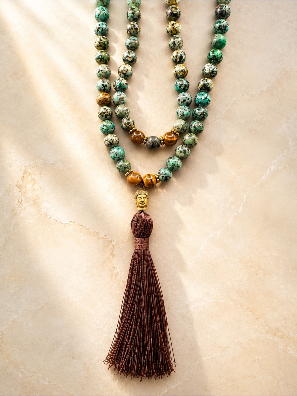African Turquoise and Tiger’s Eye Mala Beads